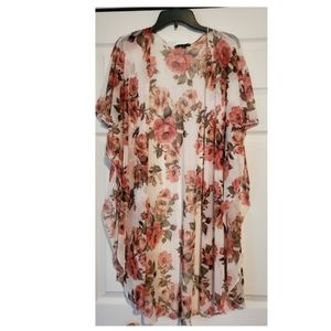 Try This sheer, floral, short sleeve kimono cardigan. Size large/XL